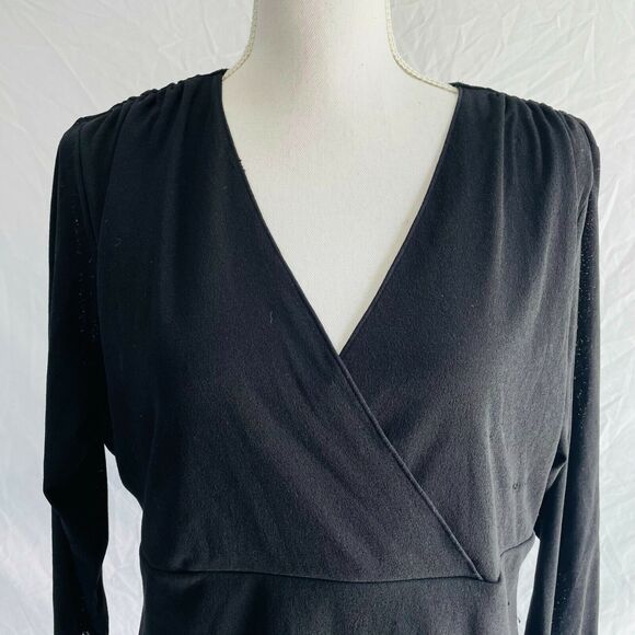J. Jill Blouse V Neck Faux Wrap Lettuce Edge Black Size XL Petite Solid Crepe - Picture 4 of 9